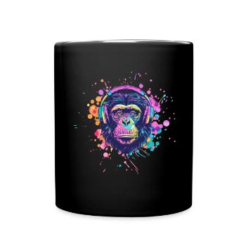 Singe Avec Casque Décoration Femme Cadeau Homme - Mug uni - noir - Devant