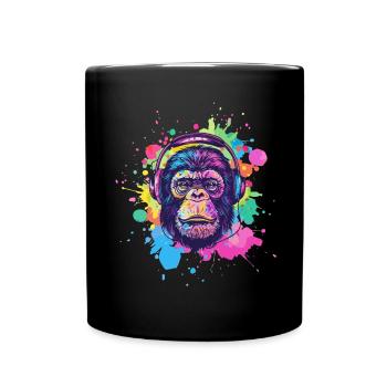 Singe Avec Casque Décoration Femme Cadeau Homme - Mug uni - noir - Devant
