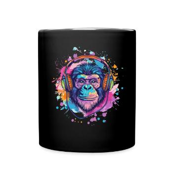 Singe Avec Casque Décoration Femme Cadeau Homme - Mug uni - noir - Devant