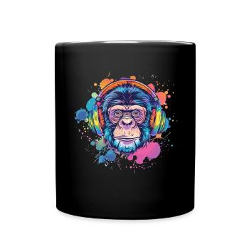 Singe Avec Casque Décoration Femme Cadeau Homme - Mug uni - noir - Devant