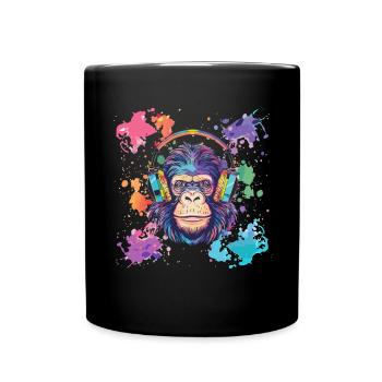 Singe Avec Casque Décoration Femme Cadeau Homme - Mug uni - noir - Devant