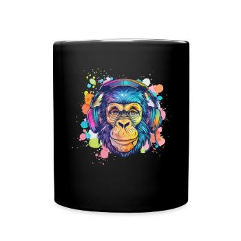 Singe Avec Casque Décoration Femme Cadeau Homme - Mug uni - noir - Devant