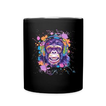 Singe Avec Casque Décoration Femme Cadeau Homme - Mug uni - noir - Devant