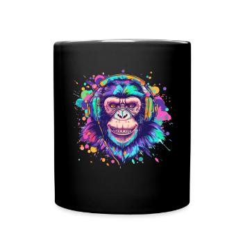 Singe Avec Casque Décoration Femme Cadeau Homme - Mug uni - noir - Devant