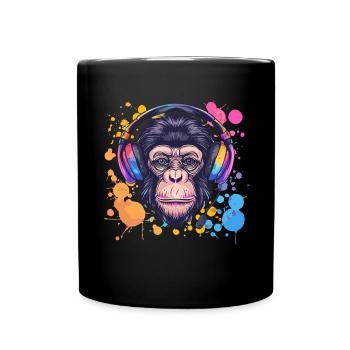 Singe Avec Casque Décoration Femme Cadeau Homme - Mug uni - noir - Devant