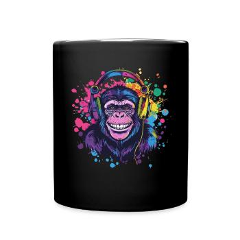 Singe Avec Casque Décoration Femme Cadeau Homme - Mug uni - noir - Devant