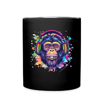 Singe Avec Casque Décoration Femme Cadeau Homme - Mug uni - noir - Devant