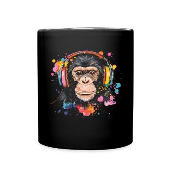 Singe Avec Casque Décoration Femme Cadeau Homme - Mug uni - noir - Devant