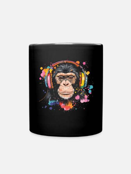 Affe Mit Kopfhörer Damen Deko Herren Geschenk - Tasse einfarbig - Schwarz