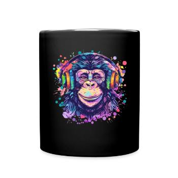 Singe Avec Casque Décoration Femme Cadeau Homme - Mug uni - noir - Devant