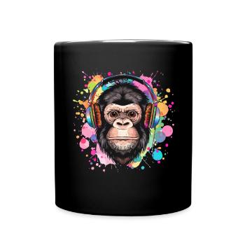 Singe Avec Casque Décoration Femme Cadeau Homme - Mug uni - noir - Devant
