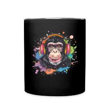 Singe avec casque Décoration femme Cadeau pour homme - Mug uni - noir - Devant