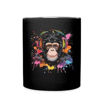 Singe Avec Casque Décoration Femme Cadeau Homme - Mug uni - noir - Devant