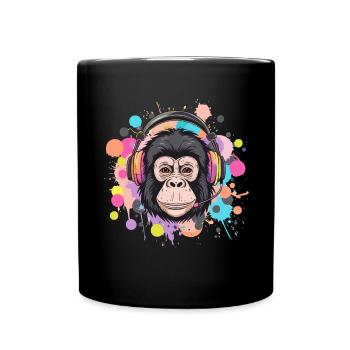 Singe avec casque Décoration femme Cadeau pour homme - Mug uni - noir - Devant