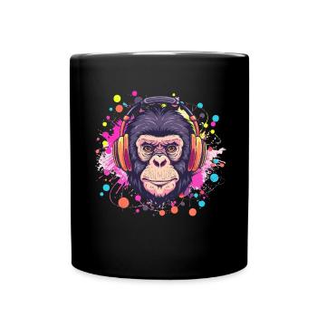 Singe Avec Casque Décoration Femme Cadeau Homme - Mug uni - noir - Devant