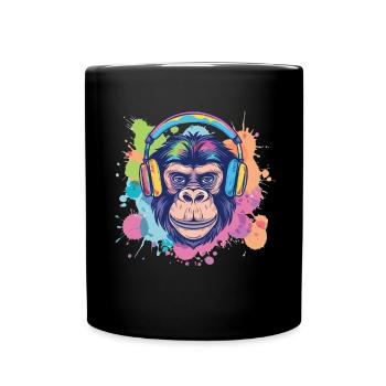 Singe Avec Casque Décoration Femme Cadeau Homme - Mug uni - noir - Devant