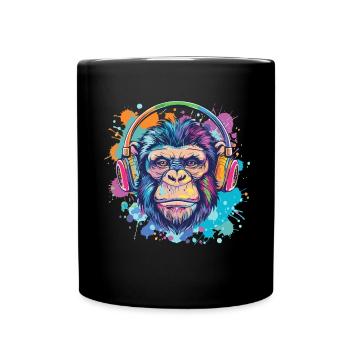 Singe Avec Casque Décoration Femme Cadeau Homme - Mug uni - noir - Devant