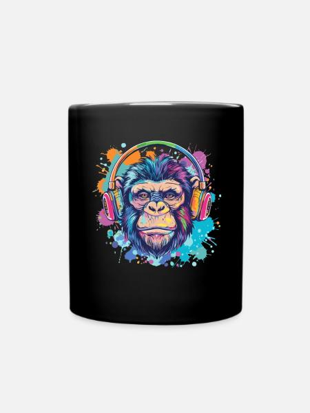 Monkey With Headphones Women's Decoration Men's Gift - Full Colour Mug - black