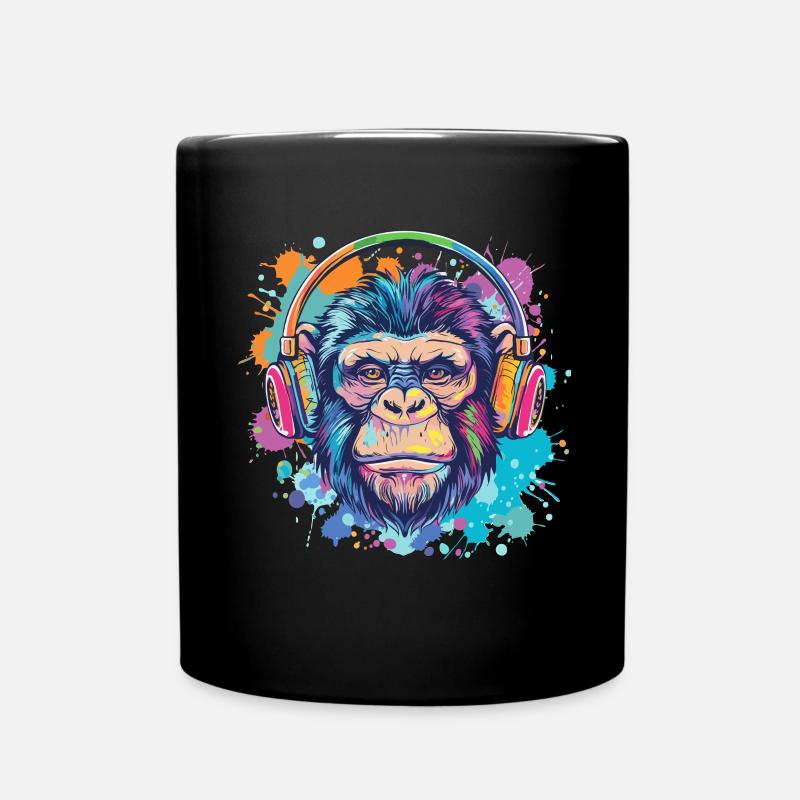 Monkey With Headphones Women's Decoration Men's Gift - Full Colour Mug - black