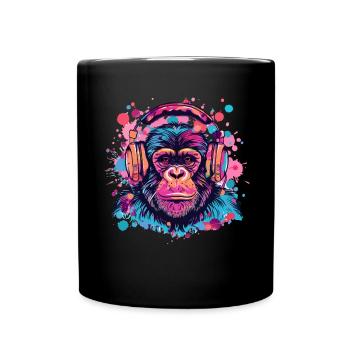 Singe Avec Casque Décoration Femme Cadeau Homme - Mug uni - noir - Devant