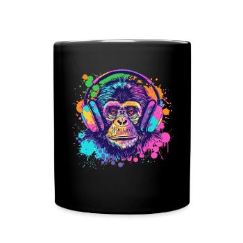 Singe avec casque Décoration femme Cadeau pour homme - Mug uni - noir - Devant