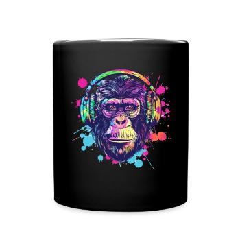 Singe Avec Casque Décoration Femme Cadeau Homme - Mug uni - noir - Devant