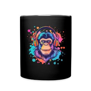 Singe avec casque Décoration femme Cadeau pour homme - Mug uni - noir - Devant