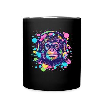 Singe avec casque Décoration femme Cadeau pour homme - Mug uni - noir - Devant