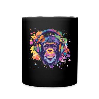 Singe avec casque Décoration femme Cadeau pour homme - Mug uni - noir - Devant