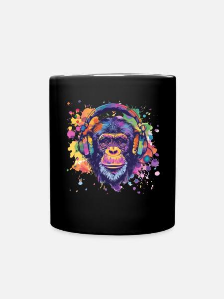 Affe Mit Kopfhörer Damen Deko Herren Geschenk - Tasse einfarbig - Schwarz