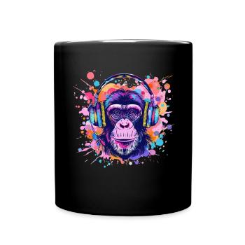 Singe Avec Casque Décoration Femme Cadeau Homme - Mug uni - noir - Devant