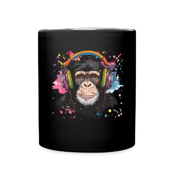 Singe Avec Casque Décoration Femme Cadeau Homme - Mug uni - noir - Devant