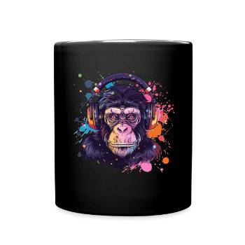 Singe Avec Casque Décoration Femme Cadeau Homme - Mug uni - noir - Devant