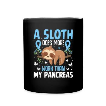 Sloth Diabetes Awareness T1D Blue Ribbon Funny - Full Colour Mug - black - Front