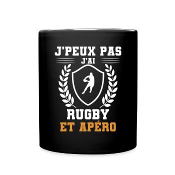 I can't I have rugby man and aperitif humor - Full Colour Mug - black - Front