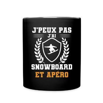 je peux pas j'ai snowboard et apéro humour - Mug uni - noir - Devant