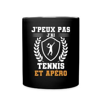 je peux pas j'ai tennis homme et apéro humour - Mug uni - noir - Devant