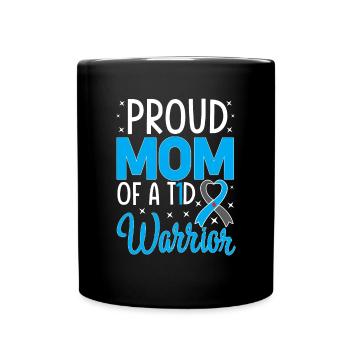 Proud Mom Of A T1D Warrior Blue Ribbon Diabetes - Full Colour Mug - black - Front