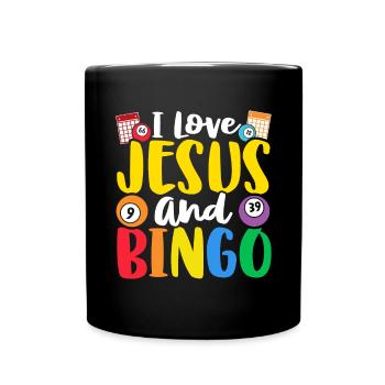 J’aime Jésus et le bingo Funny Gambling Holler - Mug uni - noir - Devant