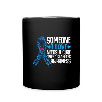 Diabetes-Bewusstsein T1D Krieger Blaues Band - Tasse einfarbig - Schwarz - Vorne