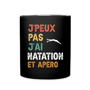 je peux pas j'ai natation et apéro vintage - Mug uni - noir - Devant