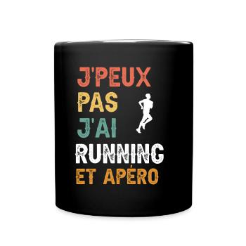 je peux pas j'ai running et apéro vintage - Mug uni - noir - Devant