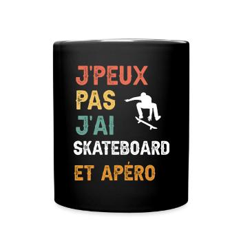 je peux pas j'ai skateboard et apéro vintage - Mug uni - noir - Devant