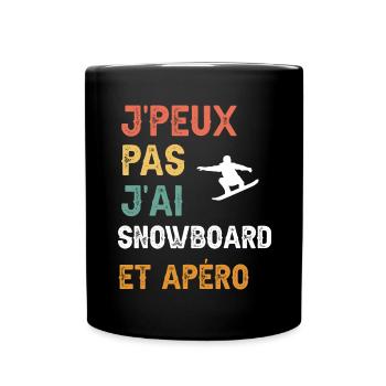 je peux pas j'ai snowboard et apéro vintage - Mug uni - noir - Devant