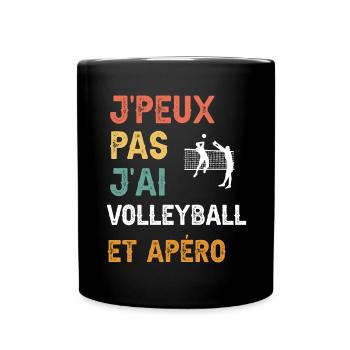 Ich kann nicht, ich kann Volleyball und Vintage-Aperitif haben - Tasse einfarbig - Schwarz - Vorne