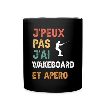 je peux pas j'ai wakeboard et apéro vintage - Mug uni - noir - Devant
