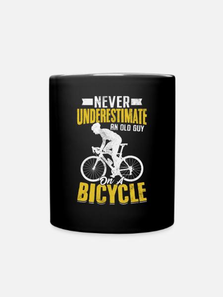 Never Underestimate An Old Guy On A Bicycle Funny - Full Colour Mug - black