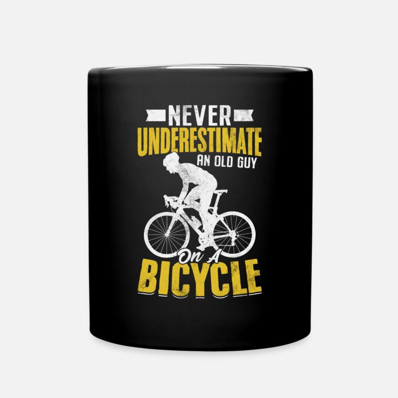 Never Underestimate An Old Guy On A Bicycle Funny - Full Colour Mug - black