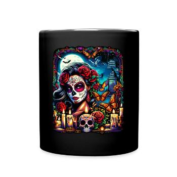 Lebendiges Design für die Feier des Día de Muertos - Tasse einfarbig - Schwarz - Vorne