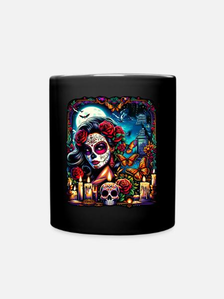 Vibrant Día de Muertos Celebration Design - Full Colour Mug - black